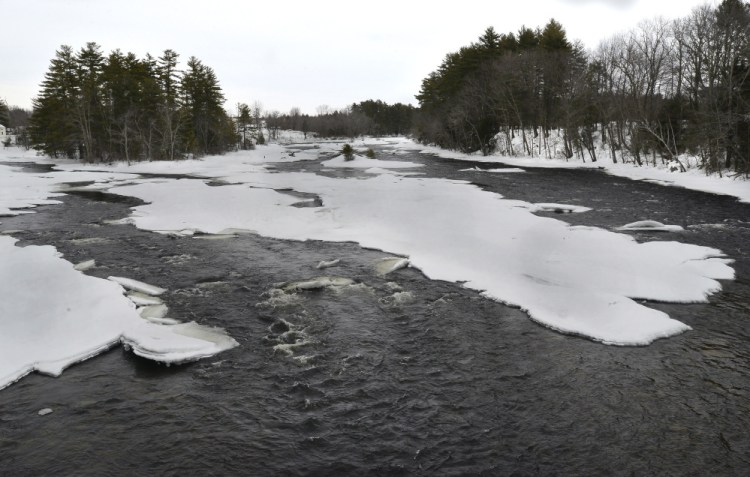 The Saco River, seen here above Route 25 in Limington, is among many rivers in Maine that could flood this spring if melting and heavy rains occur.
John Patriquin/Staff Photographer