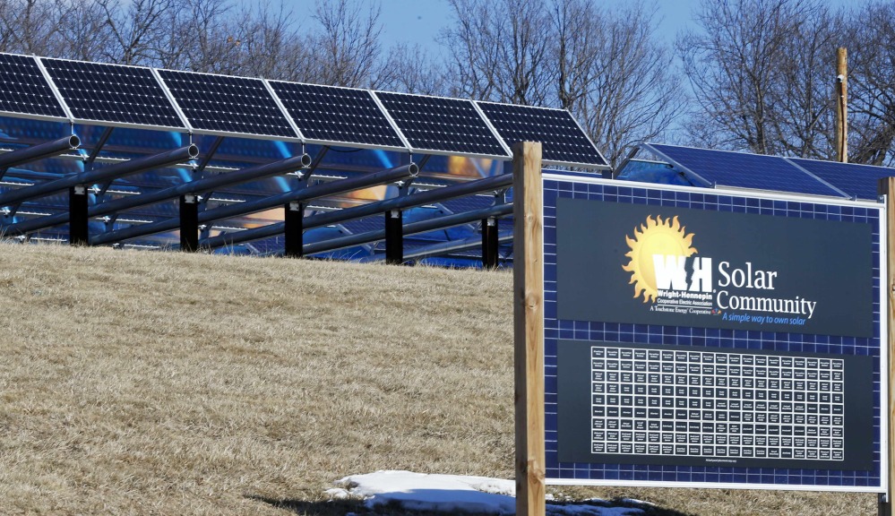 Solar panels are part of the Wright-Hennepin Cooperative Electric Association’s community garden in Rockford, Minn.