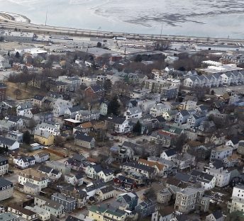 An aerial view of Munjoy Hill/Eastern Prom area. A spokeswoman for the Munjoy Hill Neighborhood Organization says the number of short-term rentals in the area being advertised on Airbnb is "quite astounding" as property owners realize they can make better money renting their units to tourists, rather than residents.