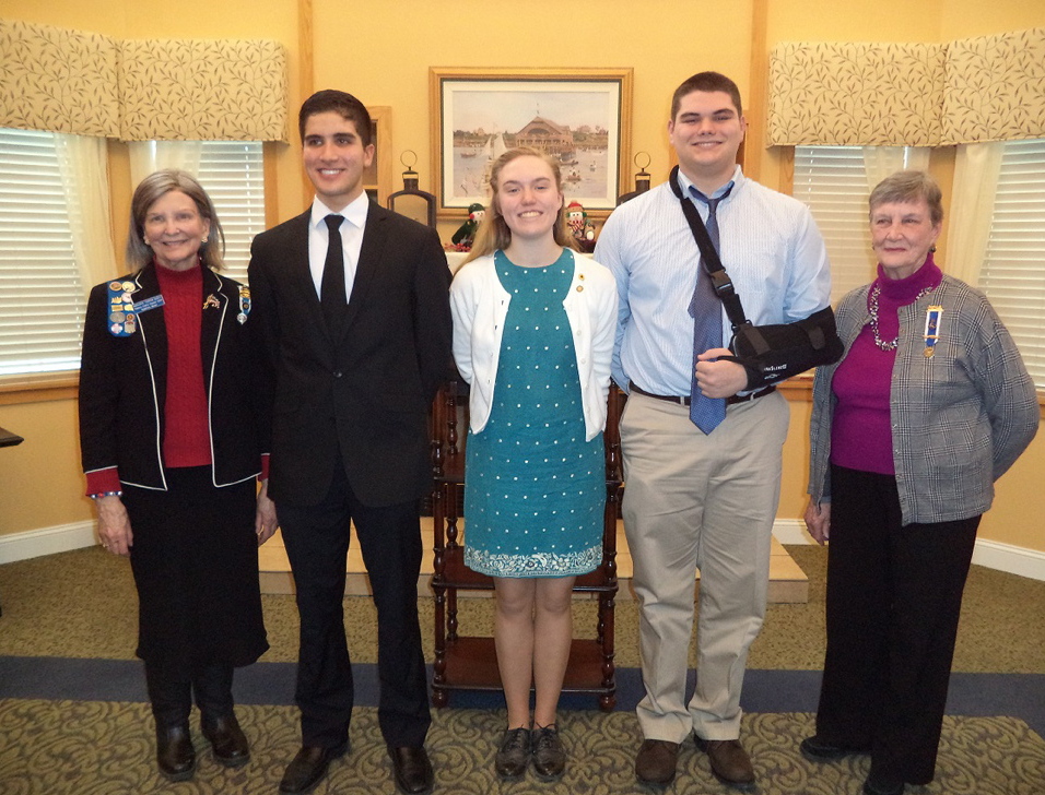 The Rebecca Emery Chapter of the Daughters of the American Revolution honored its selection of 2014-15 DAR Good Citizens at an annual chapter meeting recently. Pictured, from left, are DAR member Marge Scott; Chapter Good Citizens Chair Victor Menezes, of Thornton Academy; Raegan Young, of Bonny Eagle High School; Shane Normandeau, of Kennebunk High School; and Mary Kinsley, the Good Citizens Committee co-chair.
