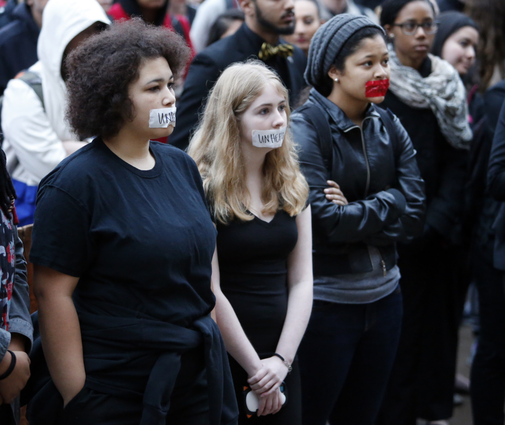 Students at the University of Oklahoma protest racist comments made by a fraternity on Monday in Norman. University President David Boren ordered that their house be vacated by midnight Tuesday.