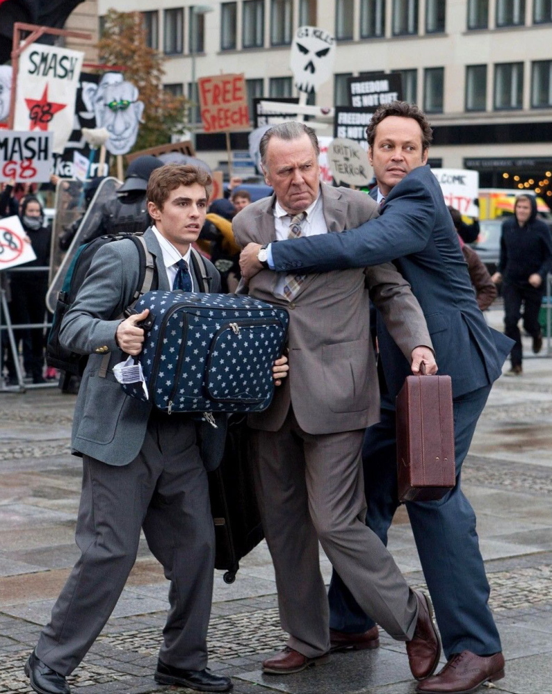 (L-r) Vince Vaughn, Tom Wilkinson and Dave Franco in “Unfinished Business.” Illustrates FILM-UNFINISHED (category e), by Michael O’Sullivan © 2015, The Washington Post. Moved Thursday, March 5, 2015. (MUST CREDIT: Jessica Miglio/Twentieth Century Fox.)