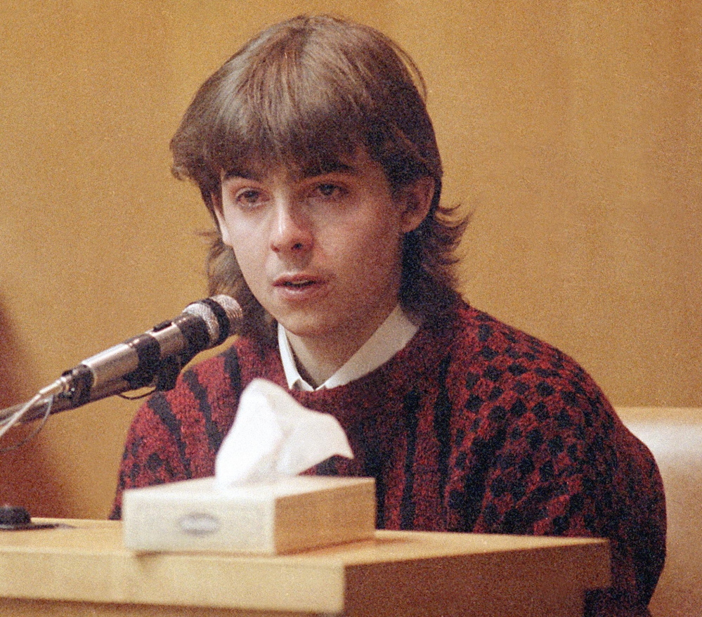William Flynn, in left photo, testifies as a teen. His school instructor Pamela Smart in right photo, continues to deny that she conspired in the murder of her husband, Gregg Smart.