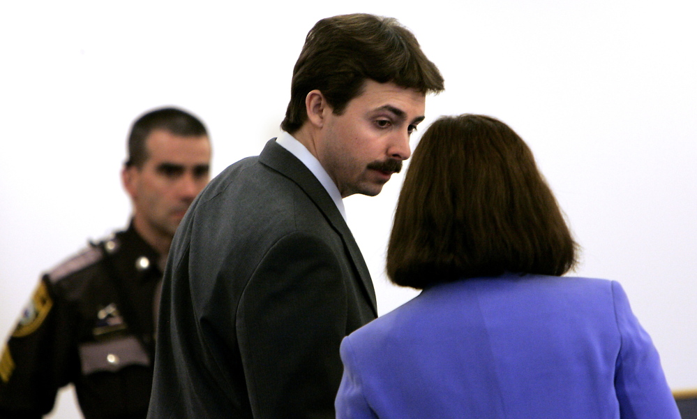 William “Billy” Flynn Flynn, center, talks to his attorney Cathy Green at Rockingham Superior Court in Brentwood, N.H. in 2008. His trial created a media circus and inspired a film.