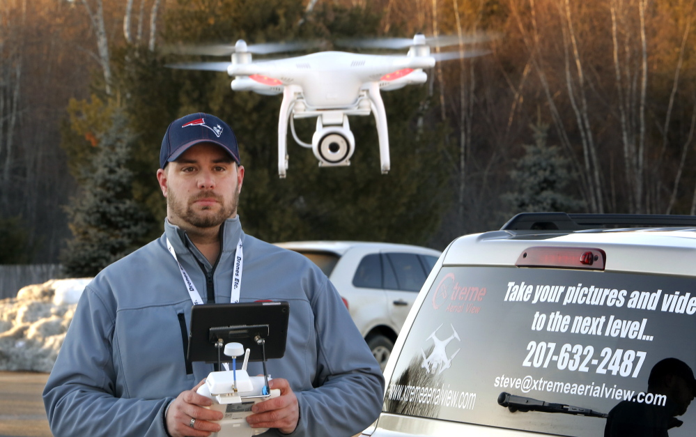 Steve Girard takes aerial photos and videos using his drone. The Gorham man received a voice mail from a local FAA administrator ordering him to “pull down” his website about his service, and threatening “fines and penalties for this activity.”