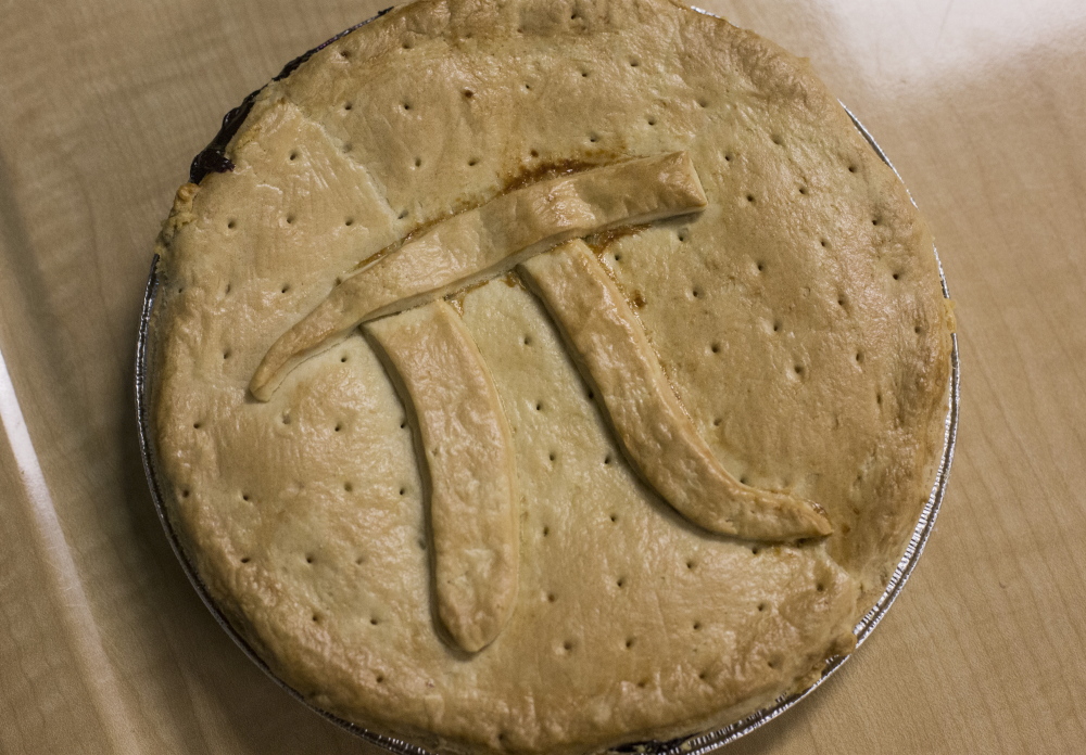 A Pi Day pie from Reilly’s Bakery in Biddeford was part of the celebration at Biddeford High School on Friday.