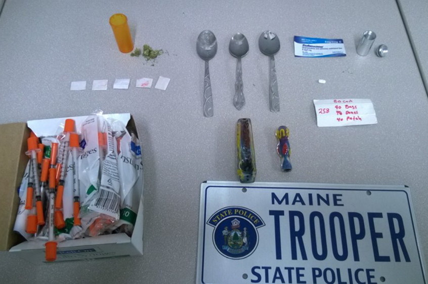 Police say they seized what they believe is heroin and other drugs and paraphernalia from Gregory Strout of Cornville after a traffic stop Monday.