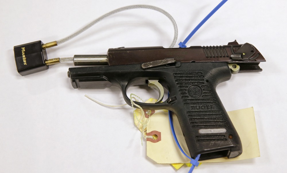 The Associated Press
A Ruger pistol, that was shown during the Dzhokhar Tsarnaev federal death penalty trial, is displayed at a conference room at the John Joseph Moakley United States Courthouse in Boston, Tuesday, March 17, 2015.  Stephen Silva said during testimony Tuesday that he loaned Tsarnaev a P95 Ruger pistol in February 2013. Authorities say the P-95 Ruger was the gun used to kill MIT police officer Sean Collier.  (AP Photo/Charles Krupa)