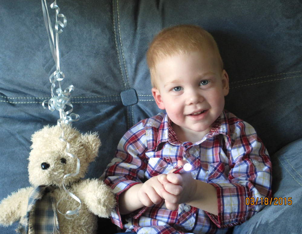 Gardell Martin, 22 months old, sits with his teddy bear in his home in Mifflinburg, Pa., on Wednesday. Gardell’s body temperature was 20 degrees below normal and he had no pulse when he was pulled from an icy creek. But he revived after an hour and 41 minutes of CPR and the warming of his body and has suffered virtually no lingering effects.