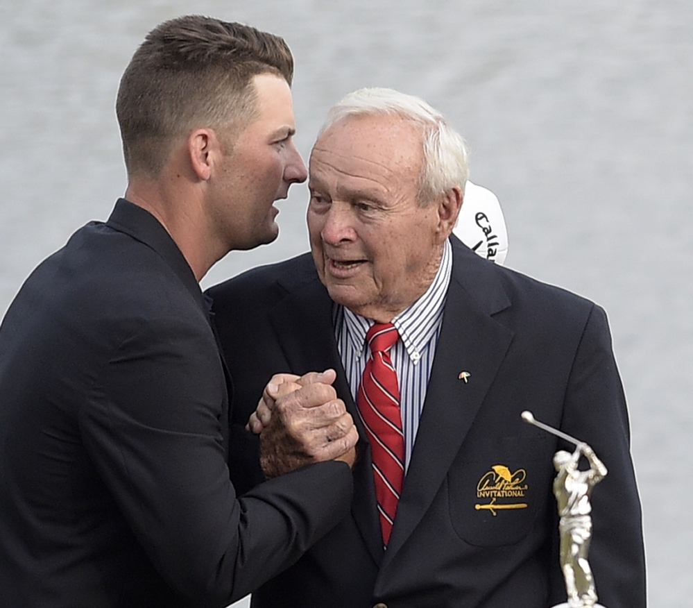 Matt Every, left, is congratulated by Arnold Palmer after his second straight victory at the Arnold Palmer Invitational.
