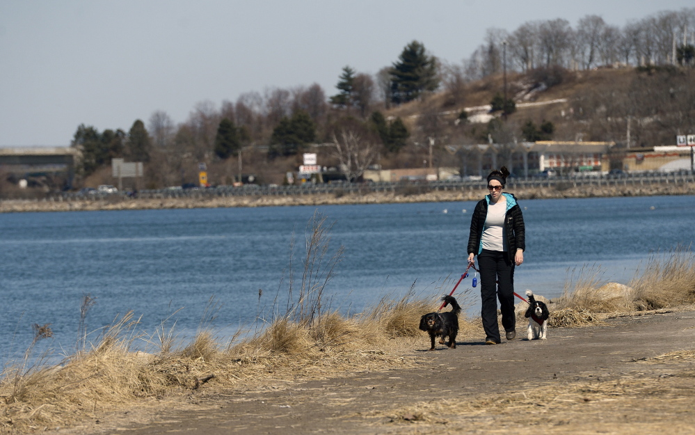 Lisbeth Wierda of Portland walks along Back Cove Trail in Portland on Tuesday. Data show Cumberland County residents are more likely to be active than the national average.