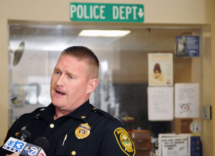 Augusta Deputy Chief Jared Mills, speaking Tuesday during a news conference at Augusta police headquarters on Union Street, explains a plan to let people making online sales meet in the police department’s lobby to complete such transactions.