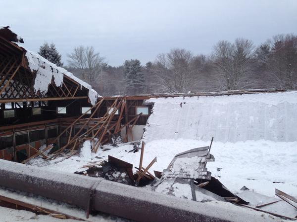 The roof of a horse barn in Norwell, Mass. collapsed on March 2, leaving several horses trapped inside. 