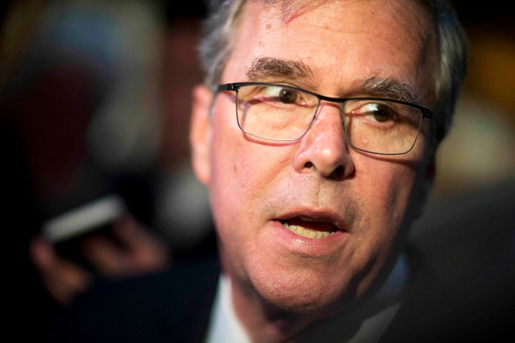 Former Florida Gov. Jeb Bush speaks with the media while visiting the Georgia Capitol on Thursday in Atlanta. The Associated Press