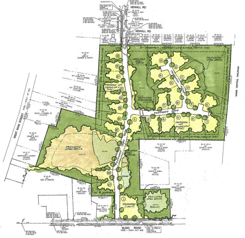 The concept plan submitted by Sligo Road Associates LLC for the 36-acre site would preserve the eight-acre sand pit as open space. Courtesy of Matt Teare