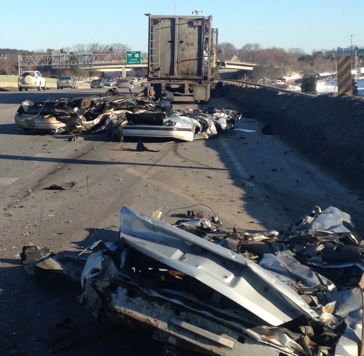 Debris in the righthand lanes of I-295 northbound snarled the morning commute on Friday.
