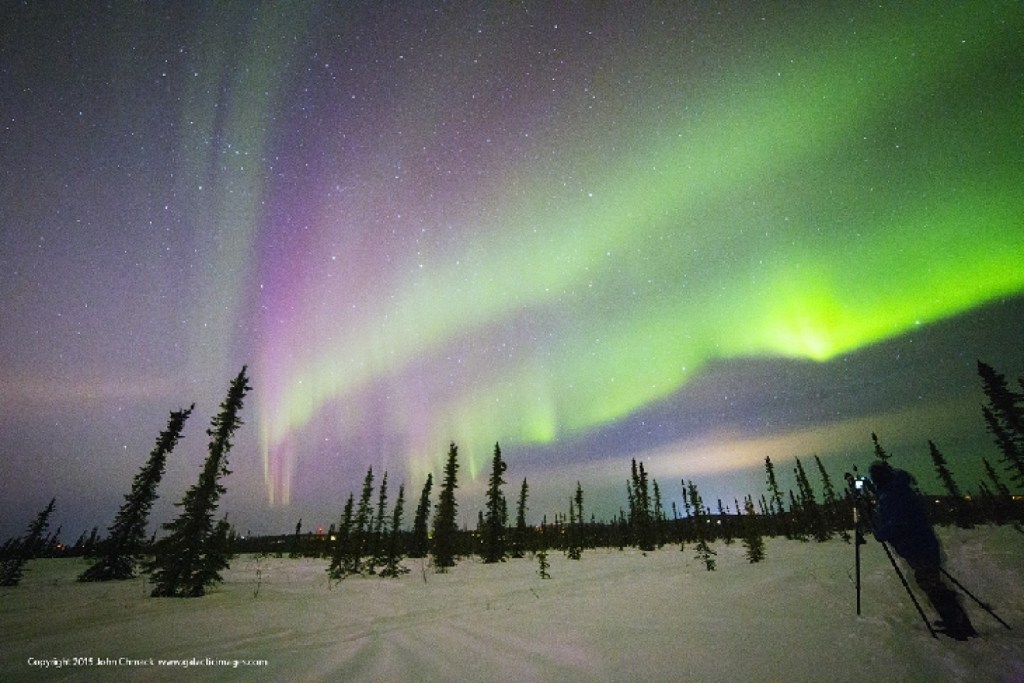 The aurora in Fairbanks, Alaska, on Monday night. Washington Post / John Chumack via spaceweather.com