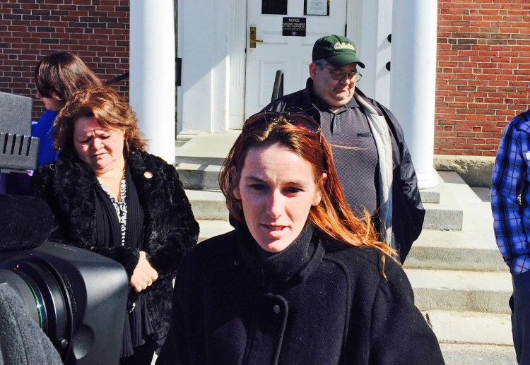 Melodie Brennan talks to the media outside York County Superior Court in Alfred on Wednesday after the sentencing of David Labonte, who killed the father of her son during a drunk driving crash in Biddeford that also injured the boy badly.