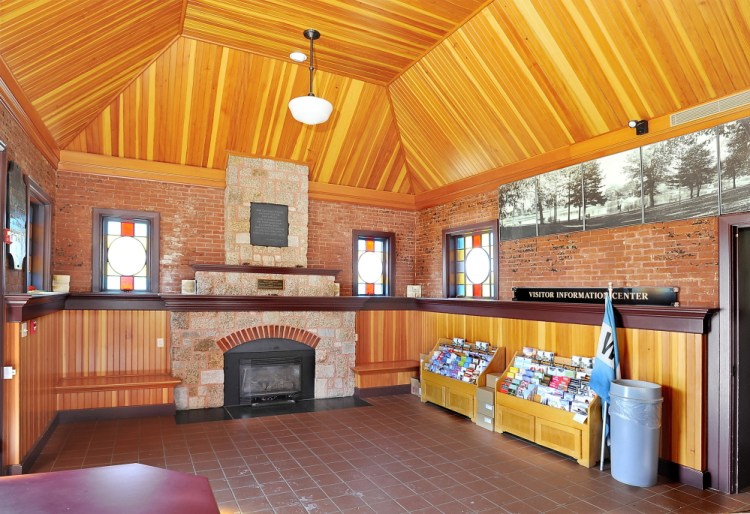 Wood ceilings and a stone fireplace add to the warmth of the interior of the Deering Oaks park castle, which until two years ago was being used as a visitor information center.