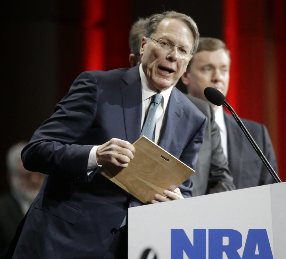 Wayne LaPierre, executive vice president of the National Rifle Association, calls upon Congress to allow gunowners with permits to be able to carry firearms everywhere.
The Associated Press