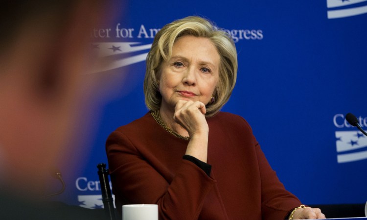Hillary Rodham Clinton listens during an event hosted by the Center for American Progress and the America Federation of State, County and Municipal Employees in March.
