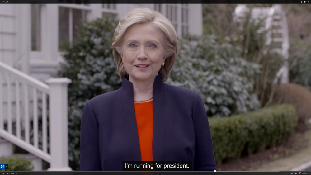 In this image taken from video posted to hillaryclinton.com on Sunday, Hillary Rodham Clinton announces her campaign for president.