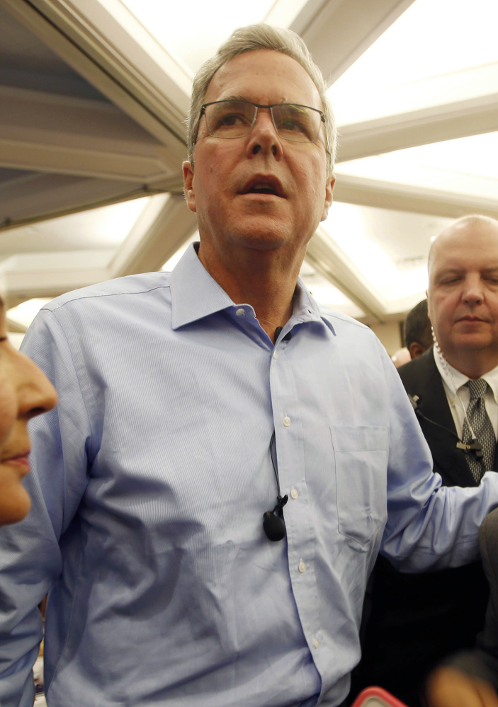 Former Florida Gov. Jeb Bush spoke to a standing-room-only crowd in New Hampshire on Friday.