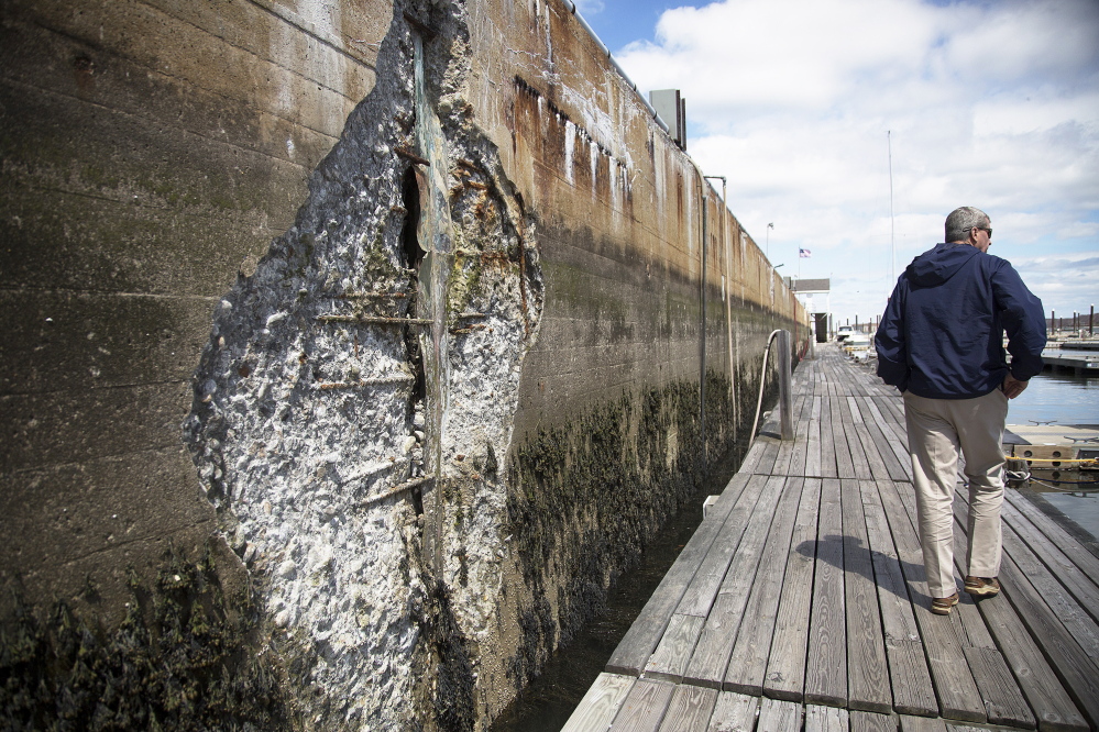 Areas of the sea wall at Spring Point Marina need repair, including the wall to the left. Yoon S. Byun/Staff Photographer
