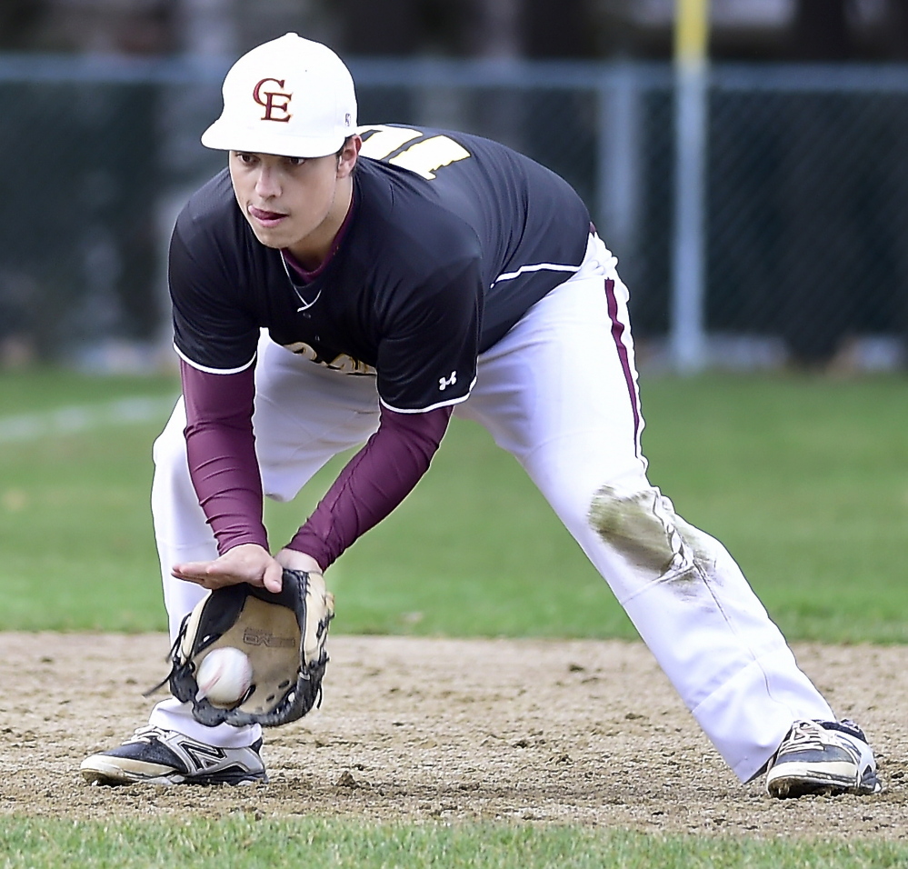 Cape Elizabeth third baseman Matt Denison fields a ground ball during the Capers’ 4-3 win over Yarmouth on Monday in Yarmouth.