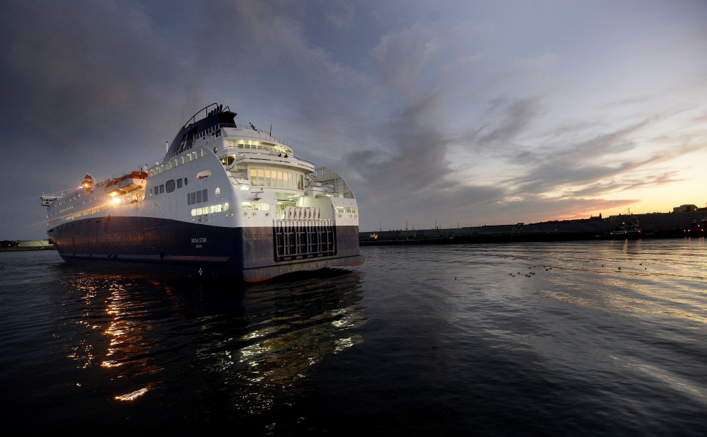 The Nova Star ferry arrives in Portland last September. The operator has tweaked its schedule and sailing season this year in an effort to grow revenue and lower costs, including departing Portland at 8 p.m., an hour earlier, to encourage more people to dine on the ship.