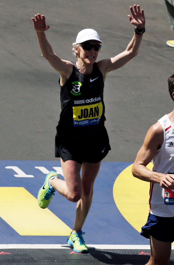 With her 58th birthday coming in May, former Boston Marathon and Olympic marathon winner Joan Benoit Samuelson hopes to run 2:57 or better this year, with an ultimate goal of finishing within 30 minutes of her PR – 2:21.21. 2014 File Photo/The Associated Press