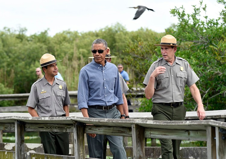 President Obama walks the Anhinga Trail at Everglades National Park.
