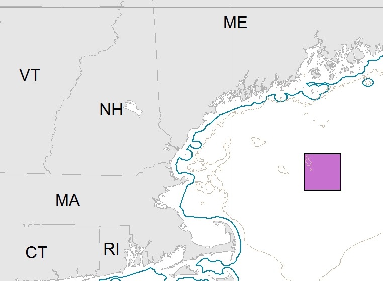 NOAA map of Cashes Ledge closure area in the Gulf of Maine.