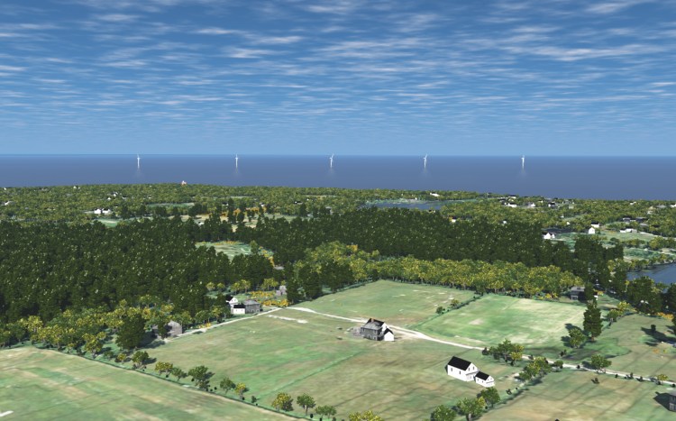 A rendering of the 5-turbine Block Island Wind Farm, going under construction in the spring of 2015.