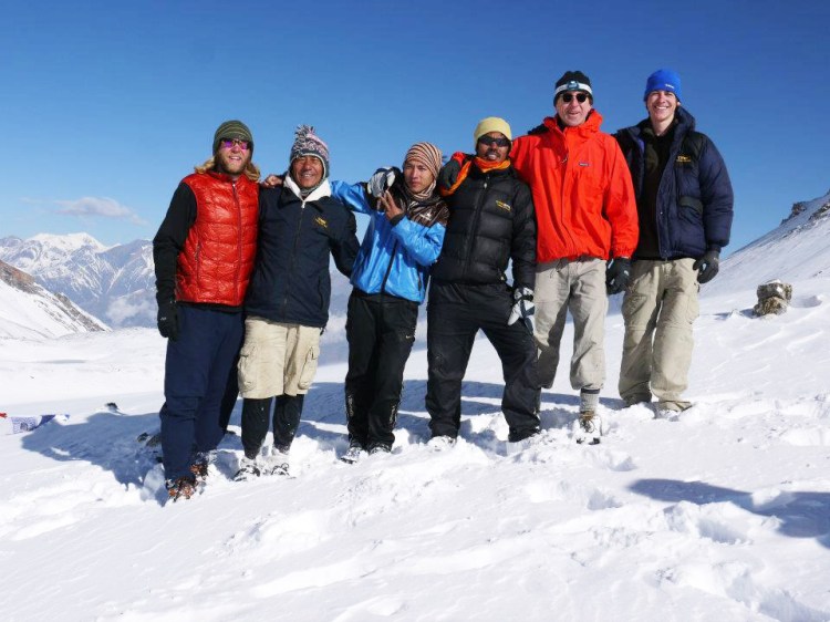 Doug Bruns, 59, of Portland, second from the right on a 2012 trip to Nepal and his son Tim, 32, on the far left, were trekking to the base camp at Mount Everest when the earthquake hit Saturday. Photo courtesy of Carole Bruns