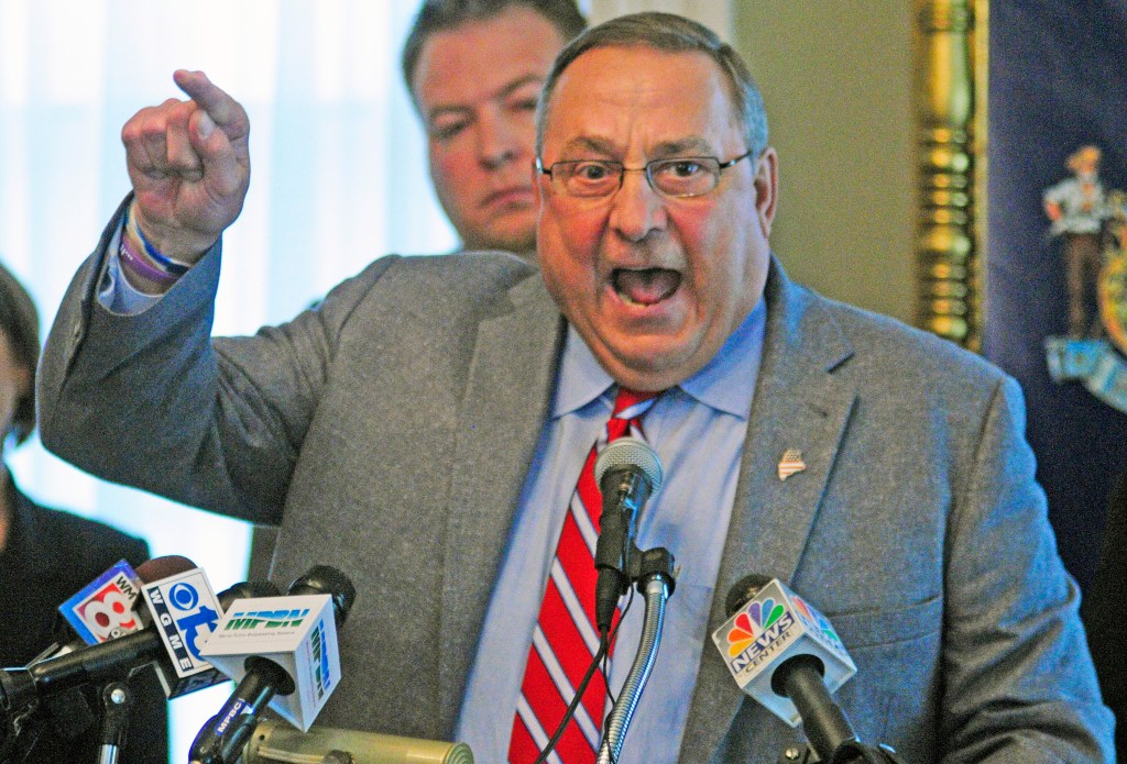 Gov. Paul LePage, speaking at a news conference May 29, vowed to veto all Democratic-sponsored bills. On Monday, he vetoed 10 bills solely because they were sponsored by Democrats.
Joe Phelan/Kennebec Journal