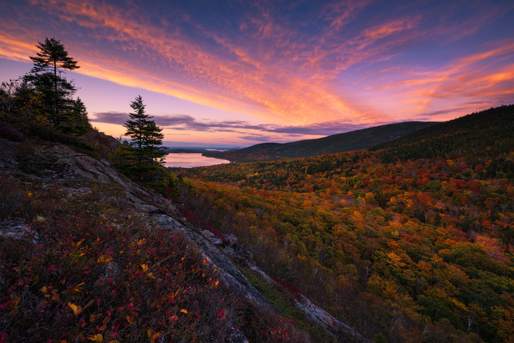 “What Lies Beyond” by Yegor Malinovskii, a sunset from the South Bubble in Acadia National Park.
