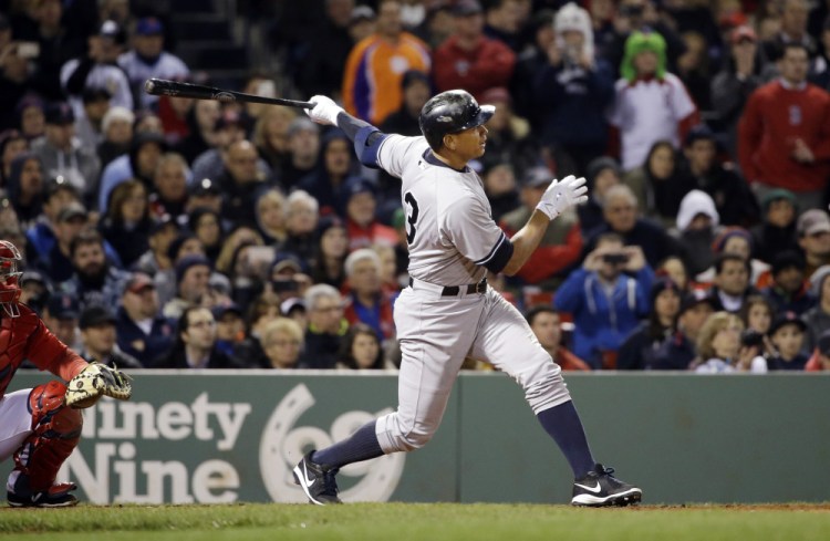New York Yankees pinch hitter Alex Rodriguez hits a solo homer in the eighth inning Friday night, moving into a fourth-place tie with Willie Mays with 660 career home runs.