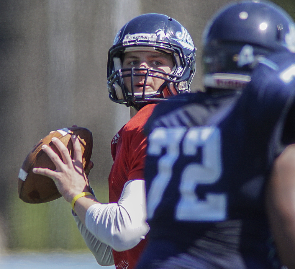 Dan Collins showed a better grasp of the offense, as did Drew Belcher, as they continued their bids to become the No. 1 quarterback for UMaine. The Black Bears open the season Sept. 5 at Boston College.