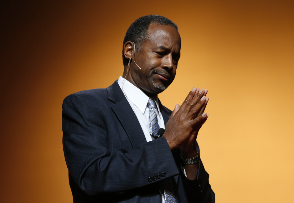 Ben Carson announces his candidacy for president during an official announcement in Detroit, Monday.
