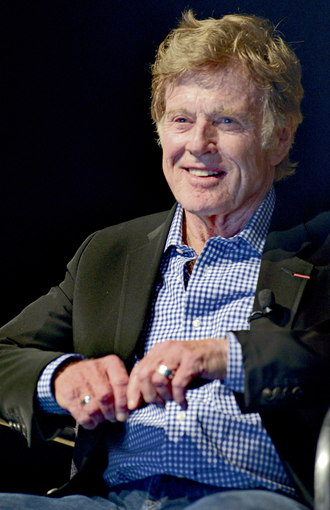 Robert Redford during his talk with Santa Fe Mayor Javier Gonzales. Redford said it’s difficult to combat the ideas perpetuated by energy companies.