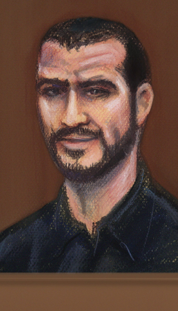A courtroom sketch of Omar Khadr in court in Edmonton, Alberta, Tuesday.