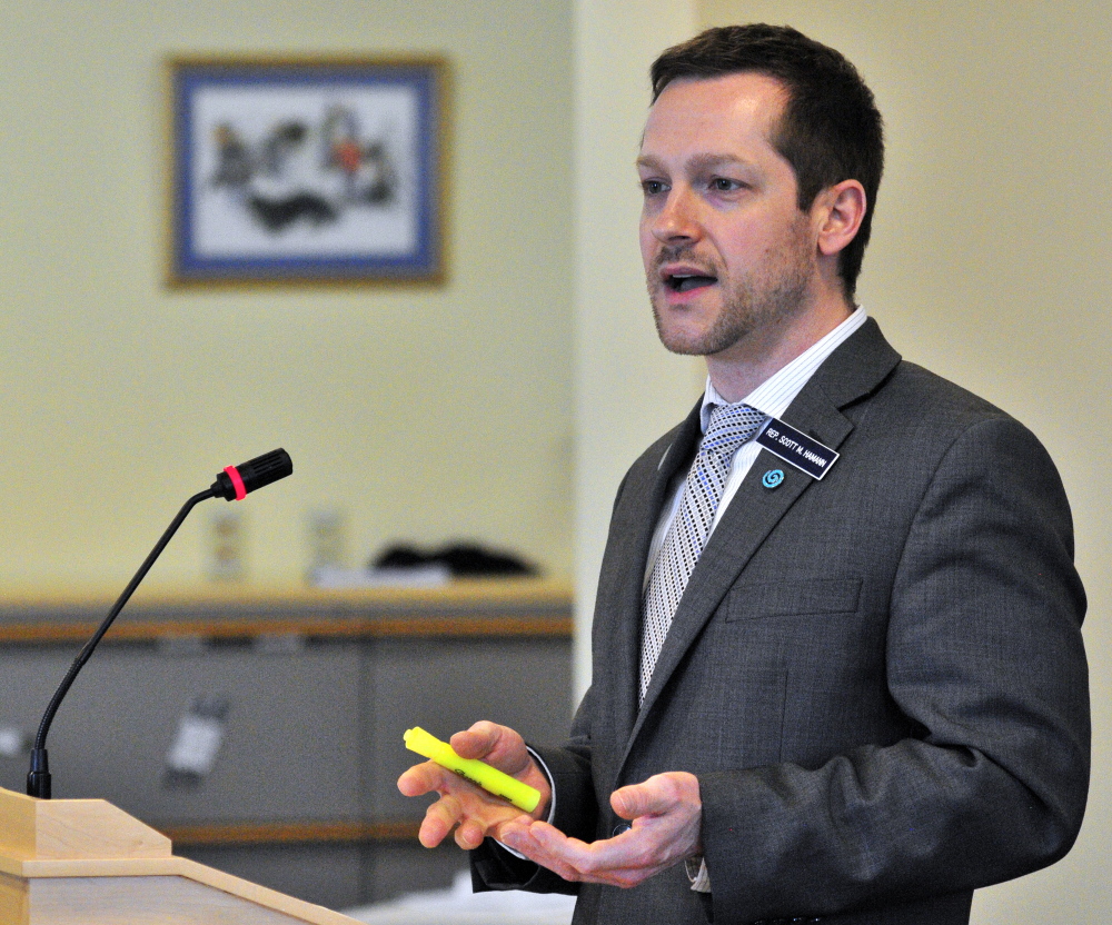 Rep. Scott Hamann, D-South Portland, introduces a bill addressing day care reimbursement rates for children in foster care on Friday before the Legislature’s health and human services committee in Augusta.