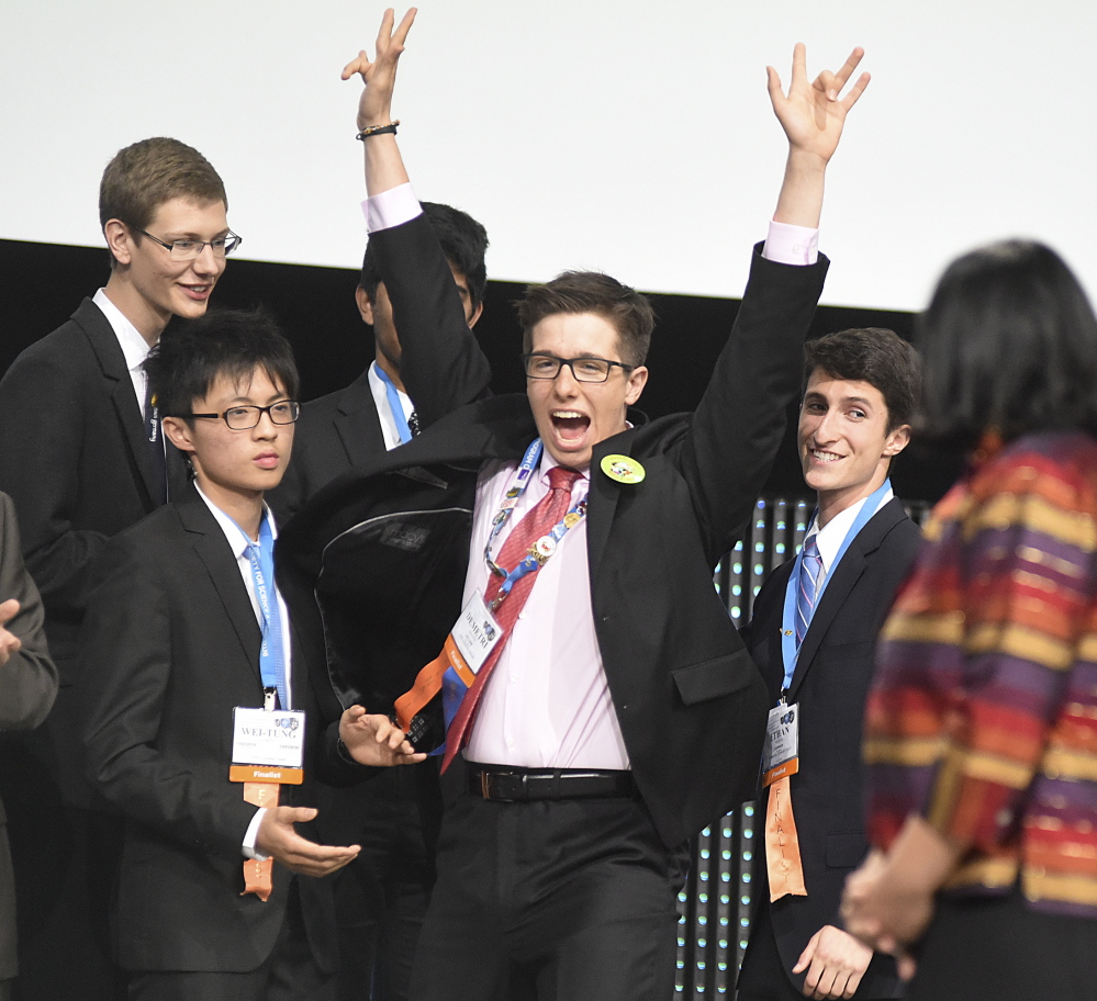 Demetri Maxim of Gould Academy, who celebrated a win in 2015 at the Intel International Science and Engineering Fair, took a first-place award for 2016 for a project that focuses on growing kidney cells from skin tissue to reduce the possibility of a kidney transplant recipient’s body rejecting the donated organ.