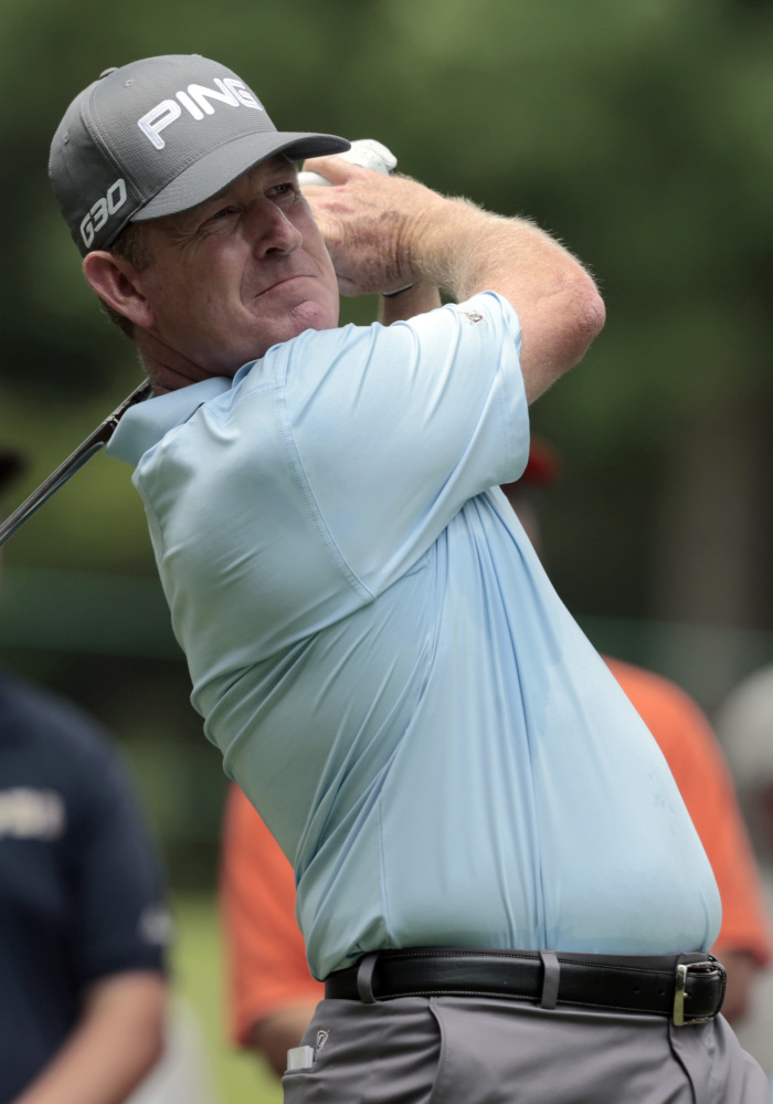 Jeff Maggert watches his tee shot during the final round of the Regions Tradition in Birmingham, Ala. Maggert won the Champions Tour event in a playoff.