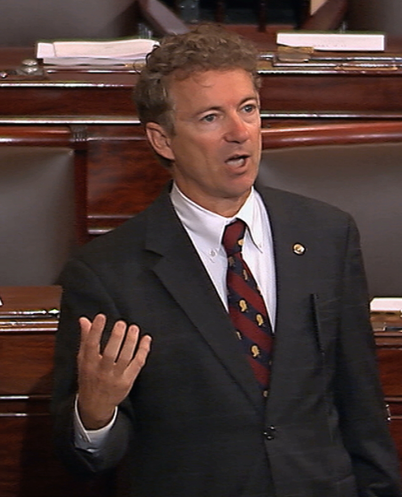 Sen. Rand Paul, R-Ky., a presidential contender, speaks against renewal of the Patriot Act.