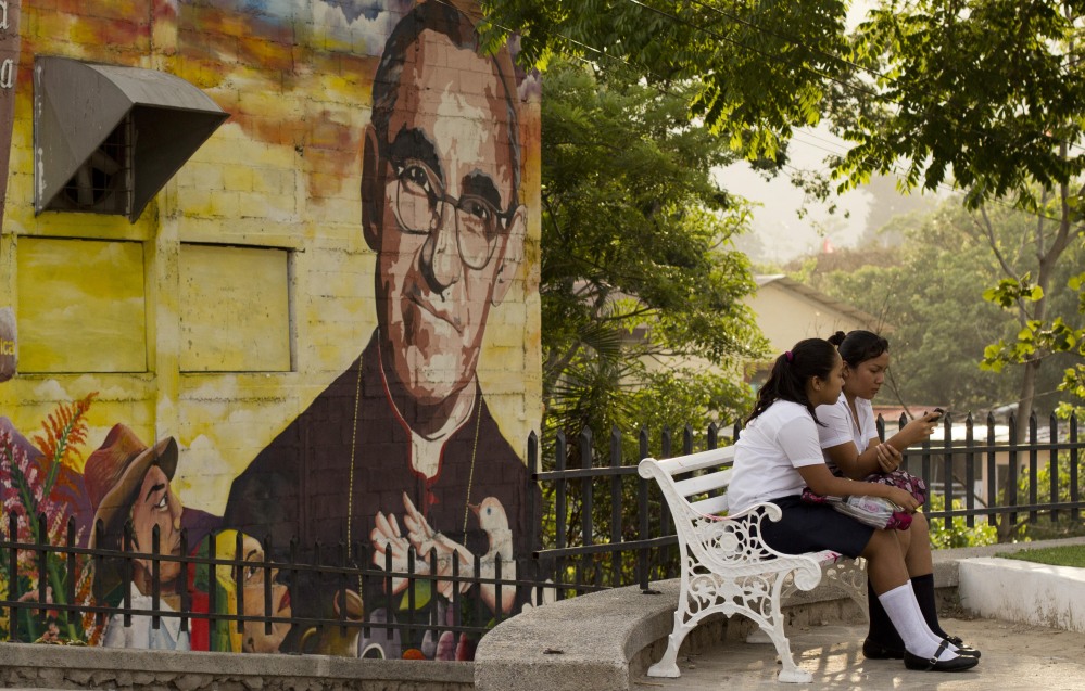 A mural of Roman Catholic Archbishop Oscar Romero decorates a wall in a plaza in Panchimalco, El Salvador, on Thursday. 