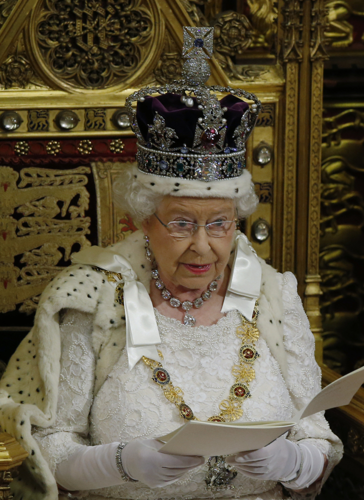 Queen Elizabeth delivers her annual speech, which outlines the government’s legislative plans, to the House of Lords in London.