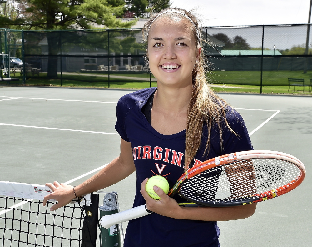 Meghan Kelley of Falmouth, who will play for Virginia in 2016, is enrolled in the state’s first virtual charter school while competing in tournaments in North and South America. She hopes to be in the Wimbledon junior tourney and is currently an alternate for its qualifying competition.