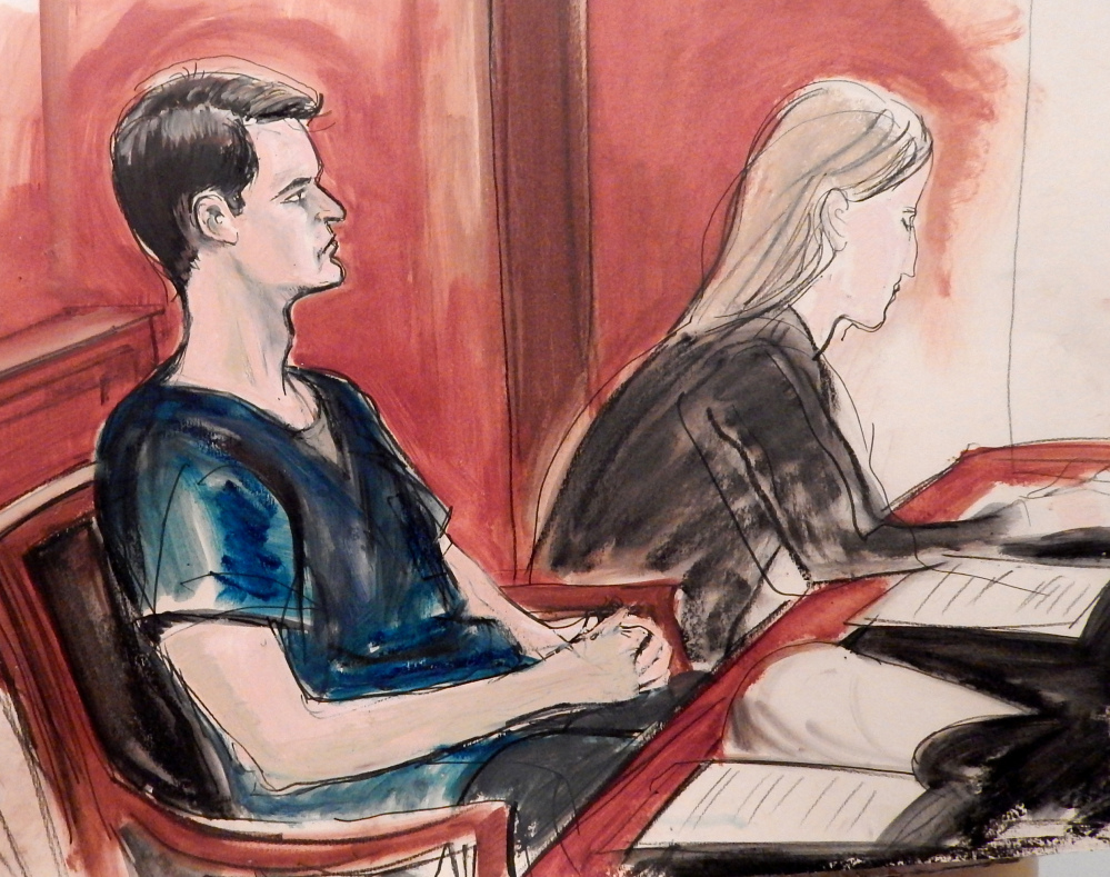 Ross Ulbricht, left, is pictured in court Friday. U.S. District Court Judge Katherine Forrest told the 31-year-old founder of Silk Road, “It was a carefully planned life’s work. It was your opus. You are no better a person than any other drug dealer.”